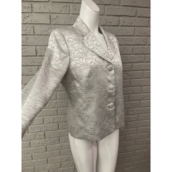 Le Suit Petite Women Long Sleeve Silver Jacquard Blazer Size 10P - Picture 3 of 9